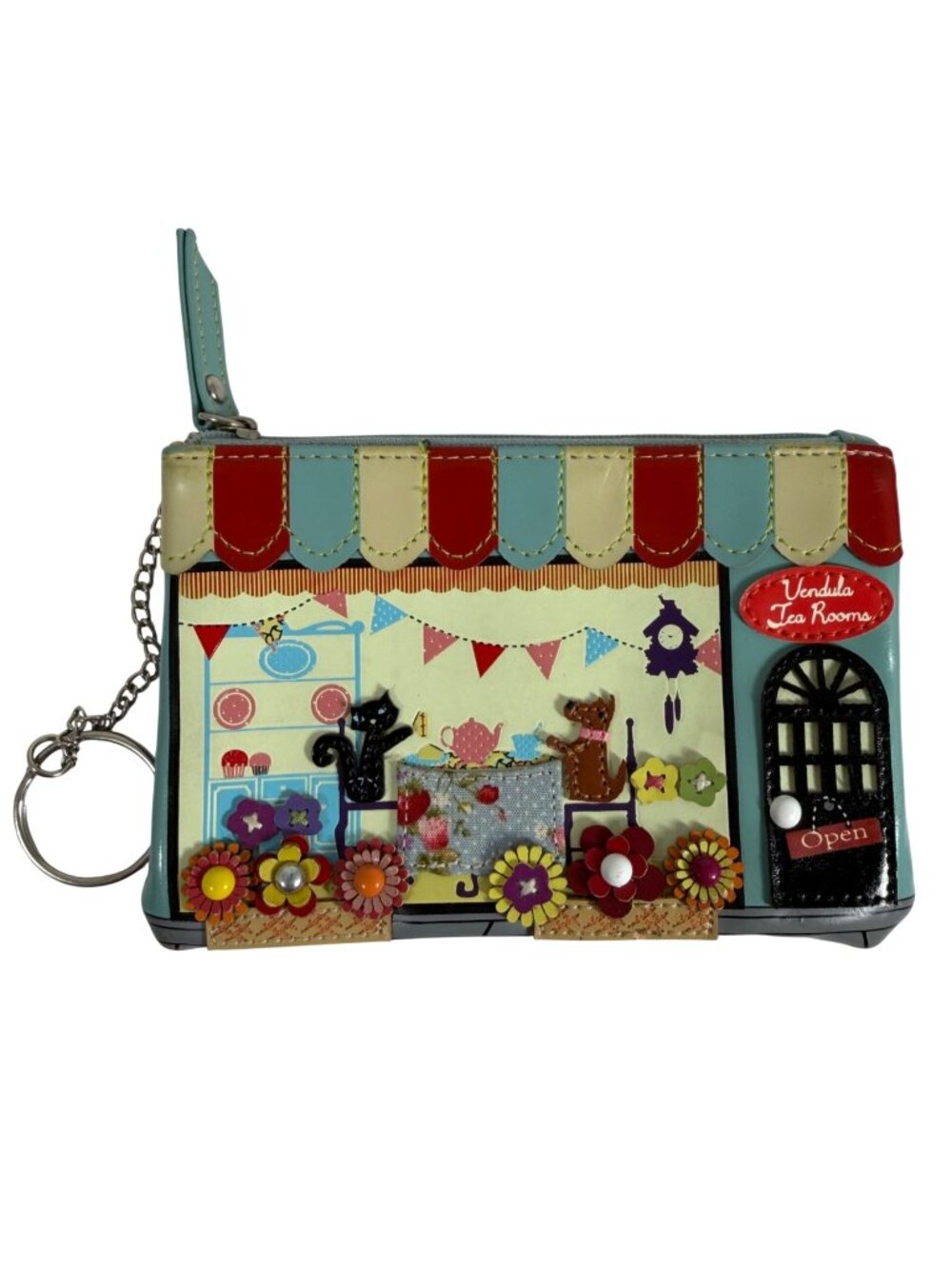 Vendula London Tea Rooms Design Wallet w/ Keychain Faux Leather Multi-Color